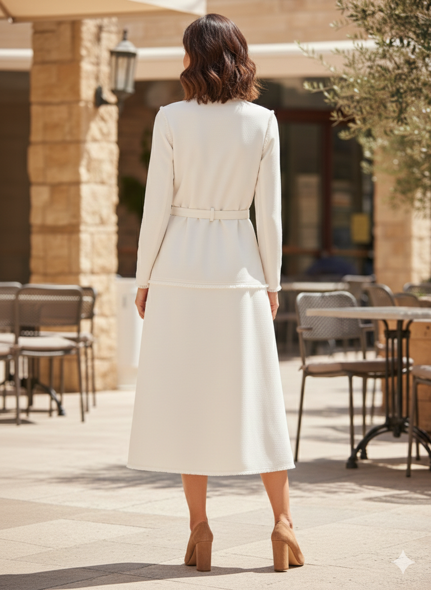 Ivory Grace Belted Midi Dress - MissFinchNYC