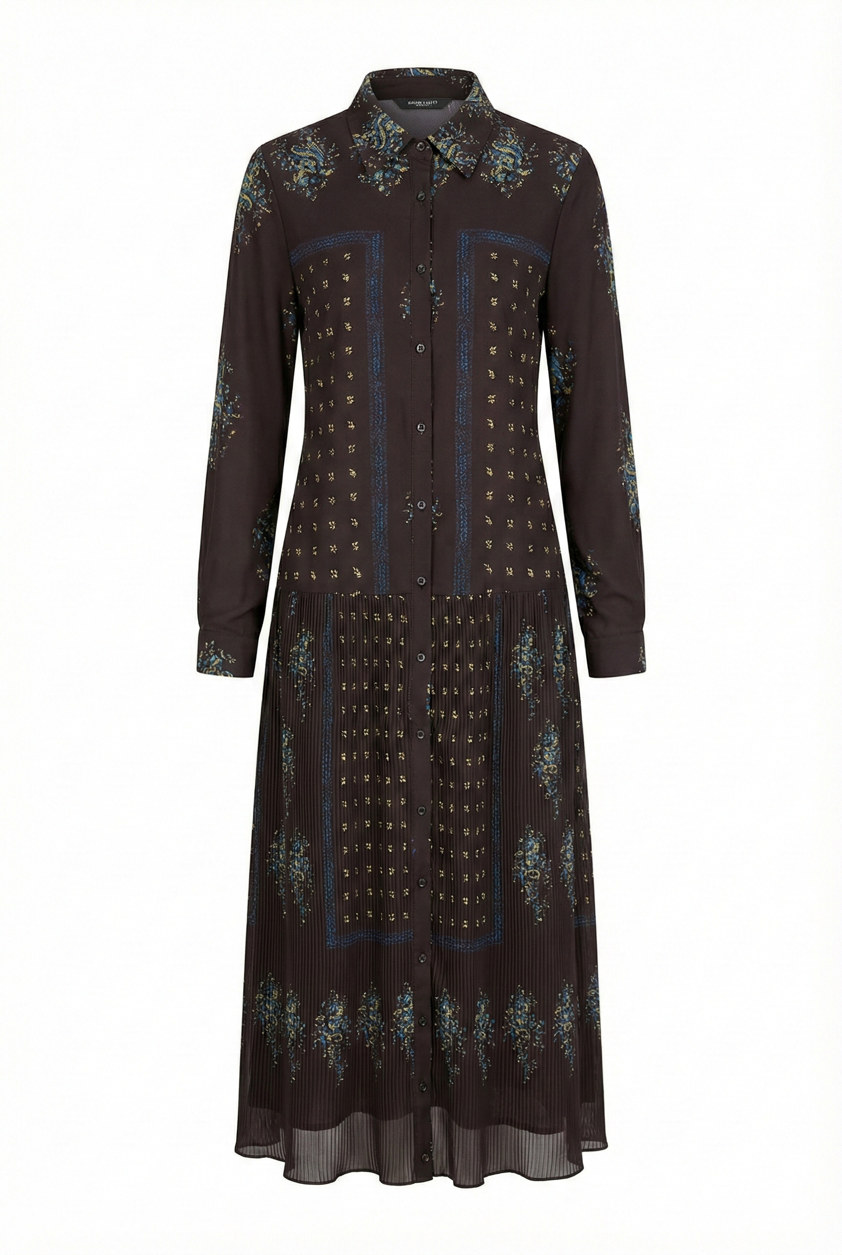 Noir Mosaic Button-Front Midi Dress - MissFinchNYC