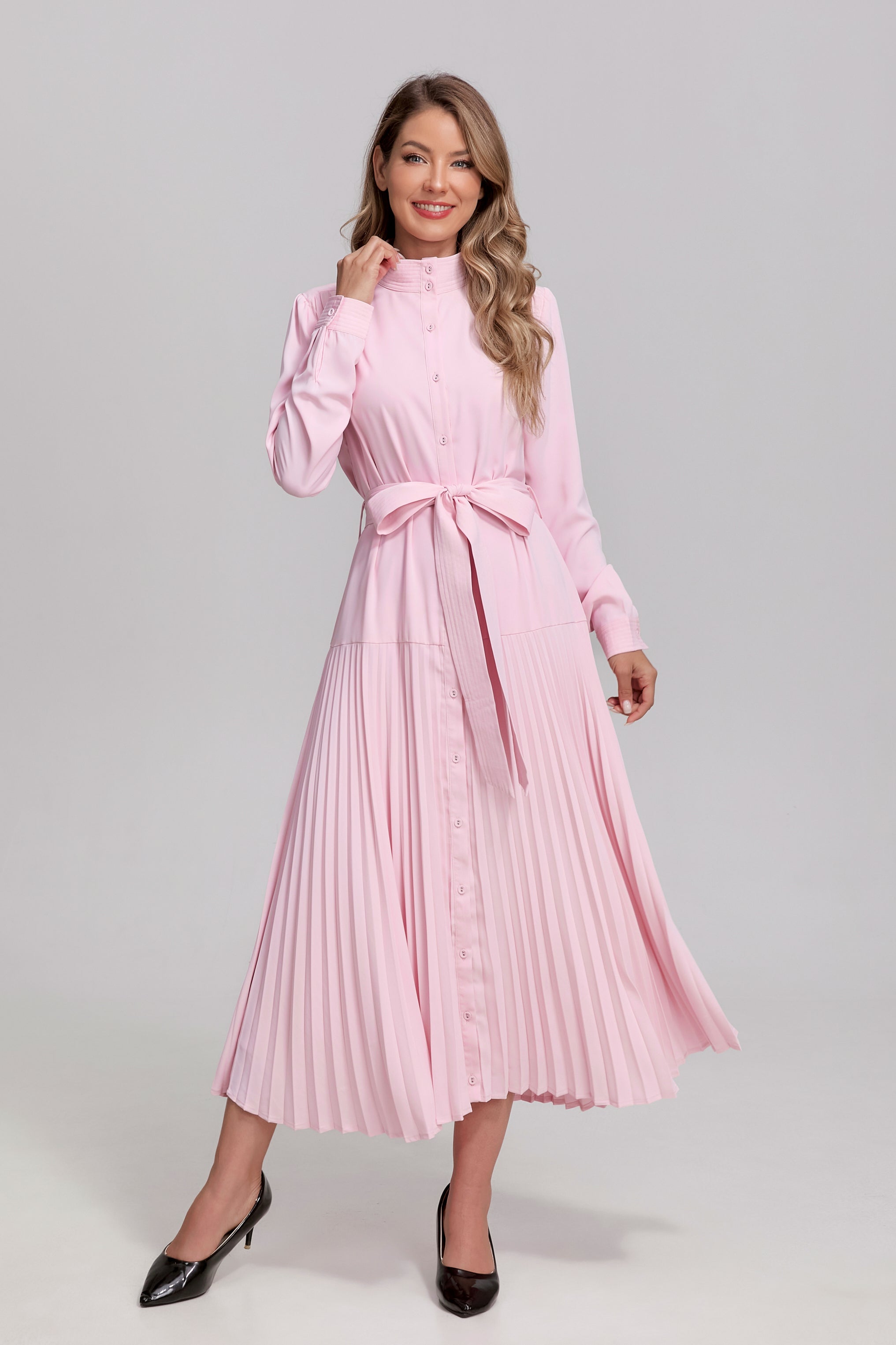 Blush Pleated Grace Midi Dress - MissFinchNYC