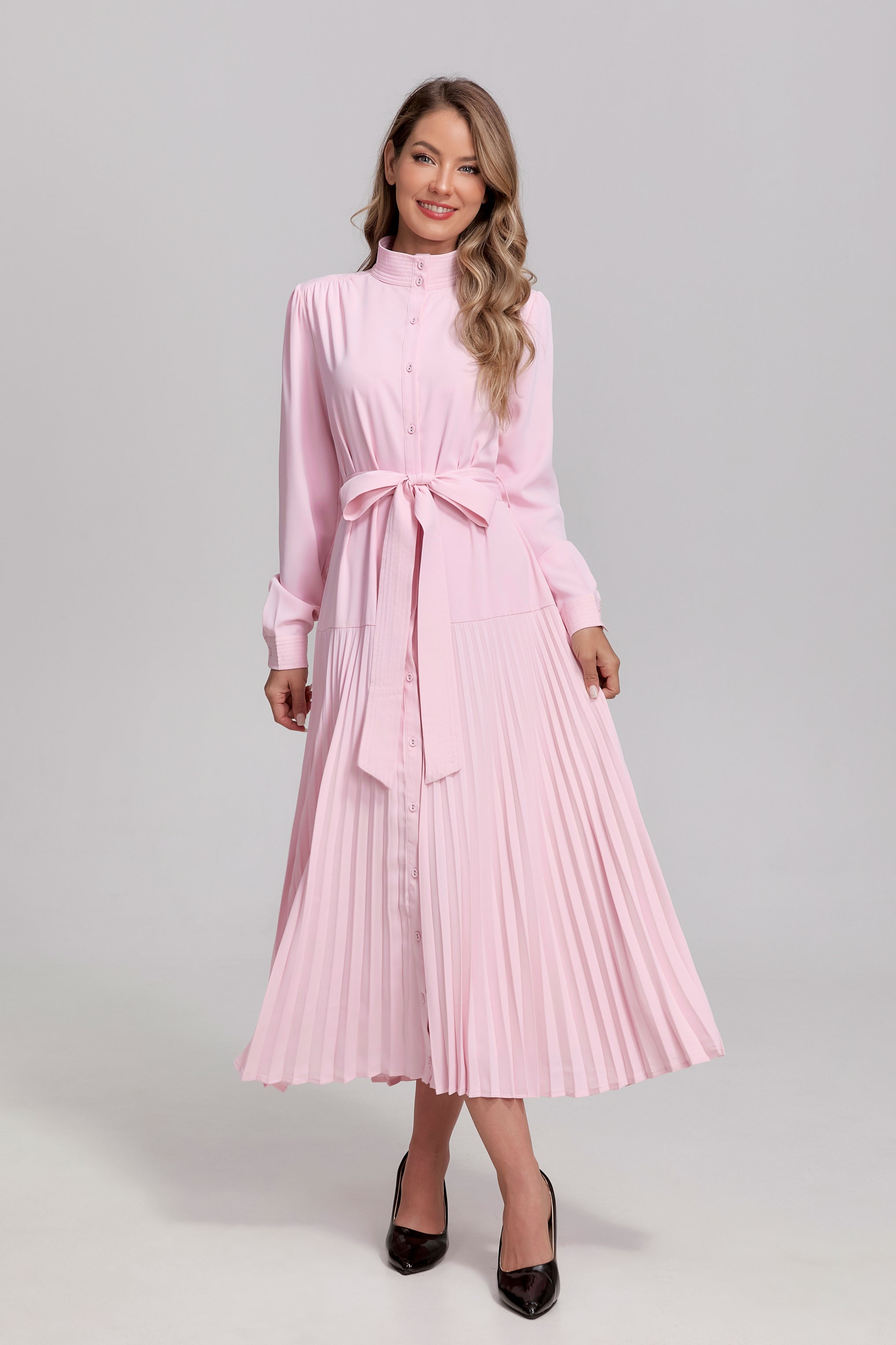 Blush Pleated Grace Midi Dress - MissFinchNYC