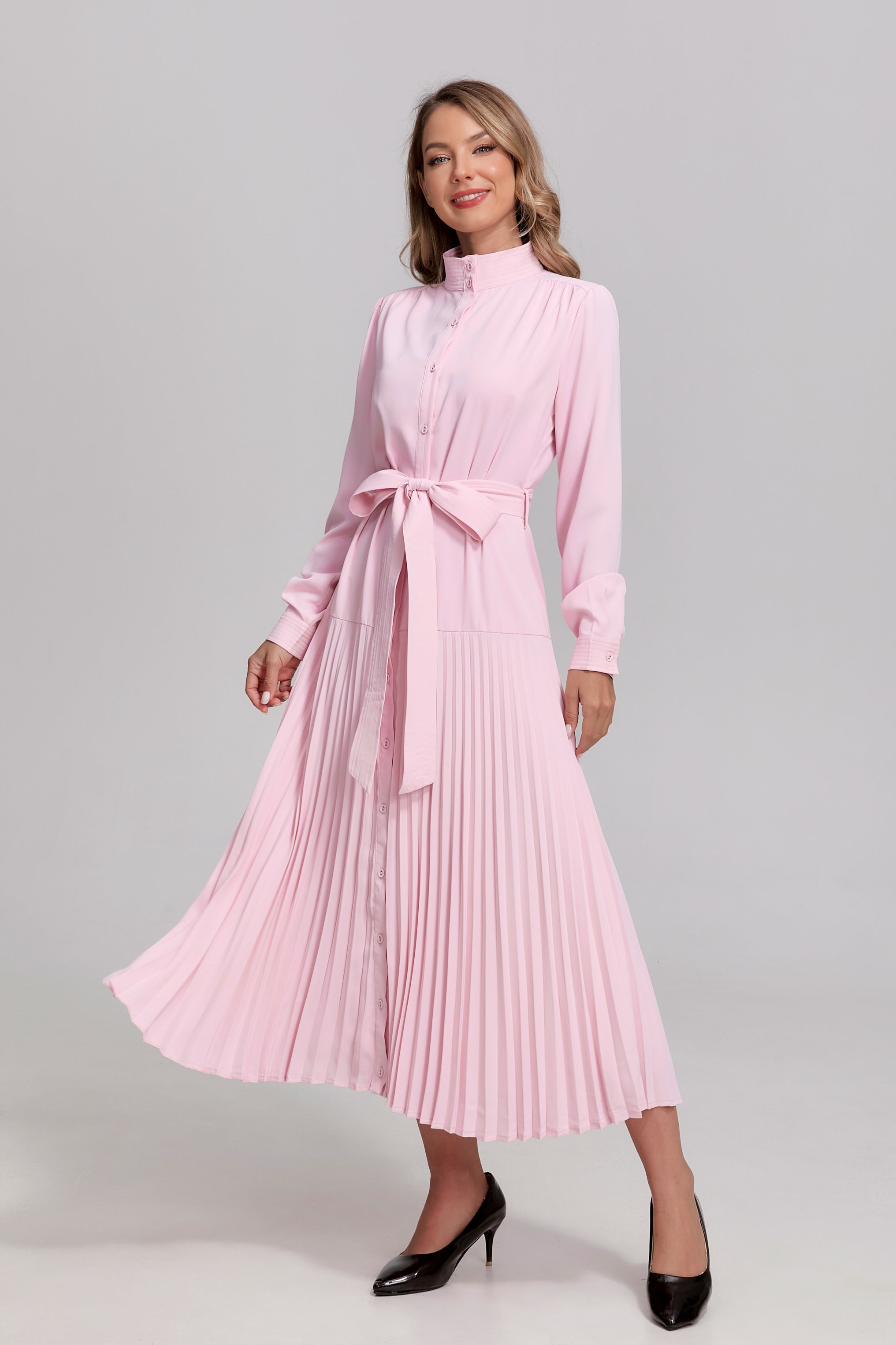 Blush Pleated Grace Midi Dress - MissFinchNYC