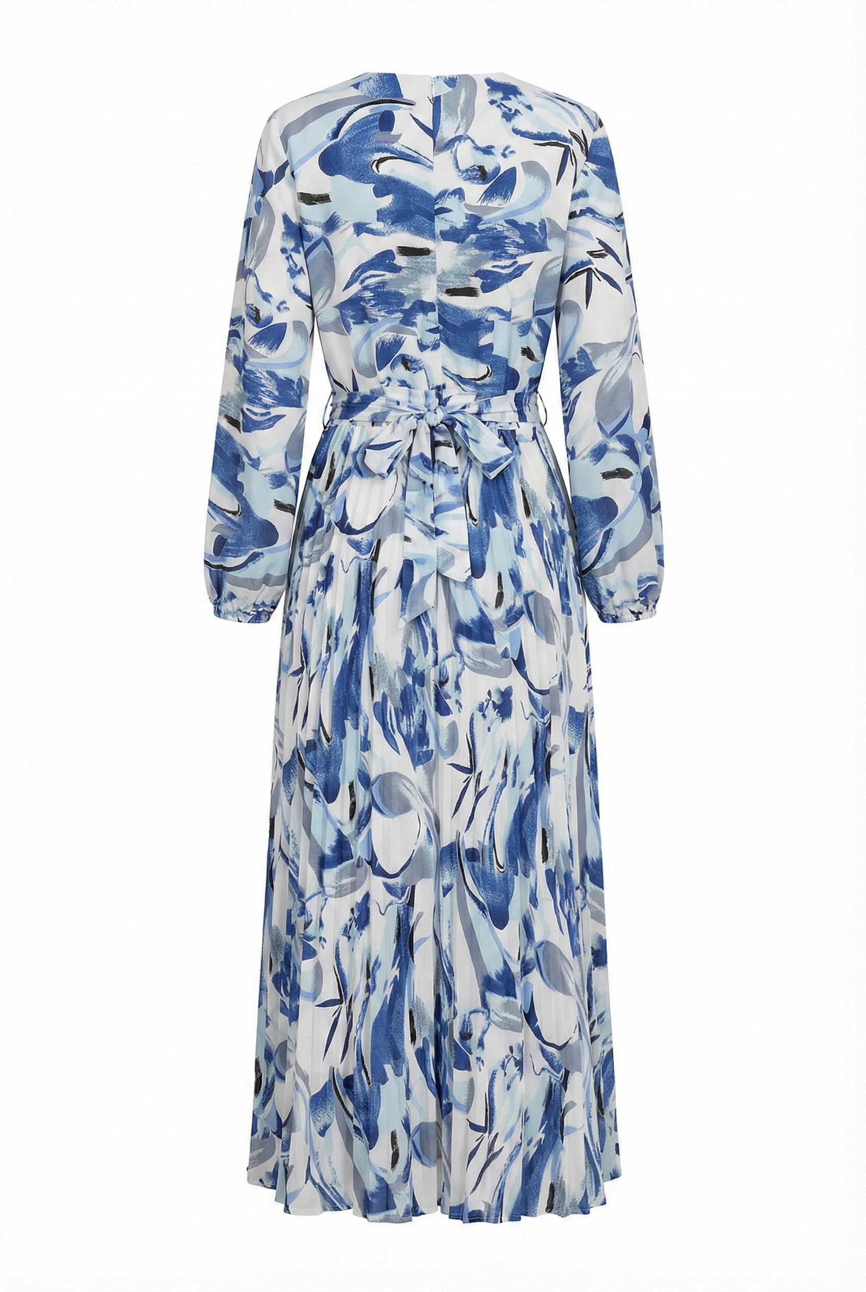Porcelain Wave Pleated Midi Dress