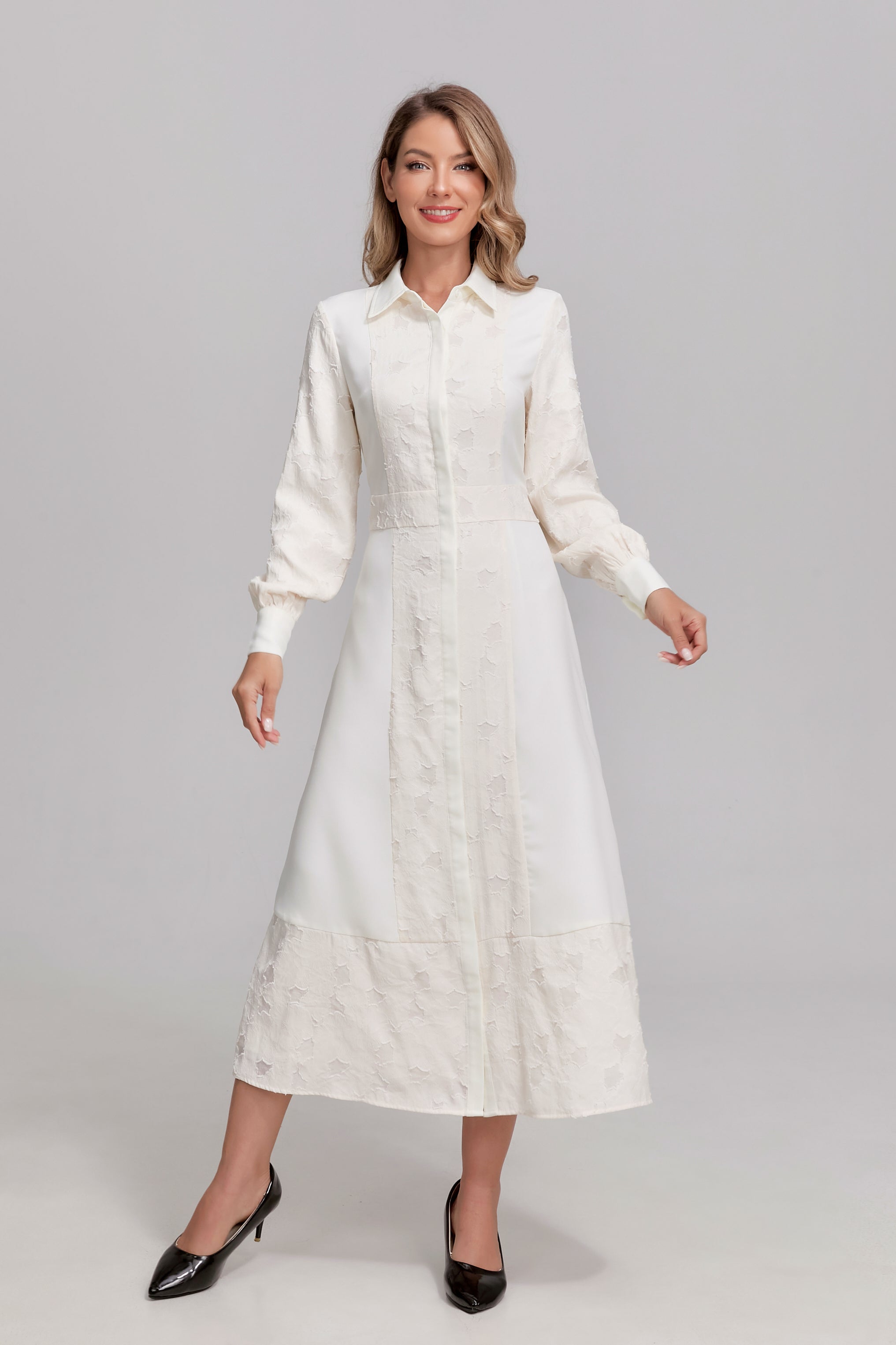 Ivory Lace Inset Midi Dress