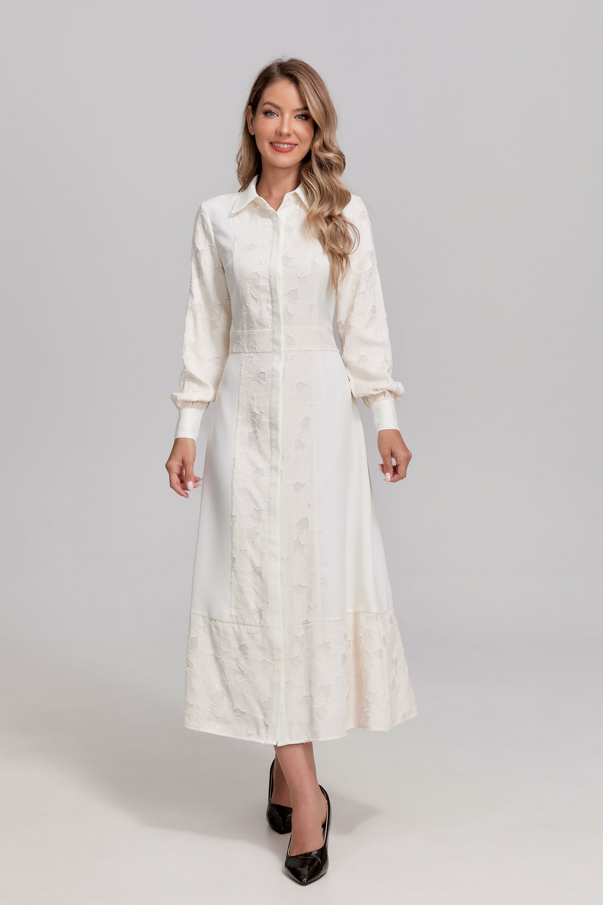 Ivory Lace Inset Midi Dress