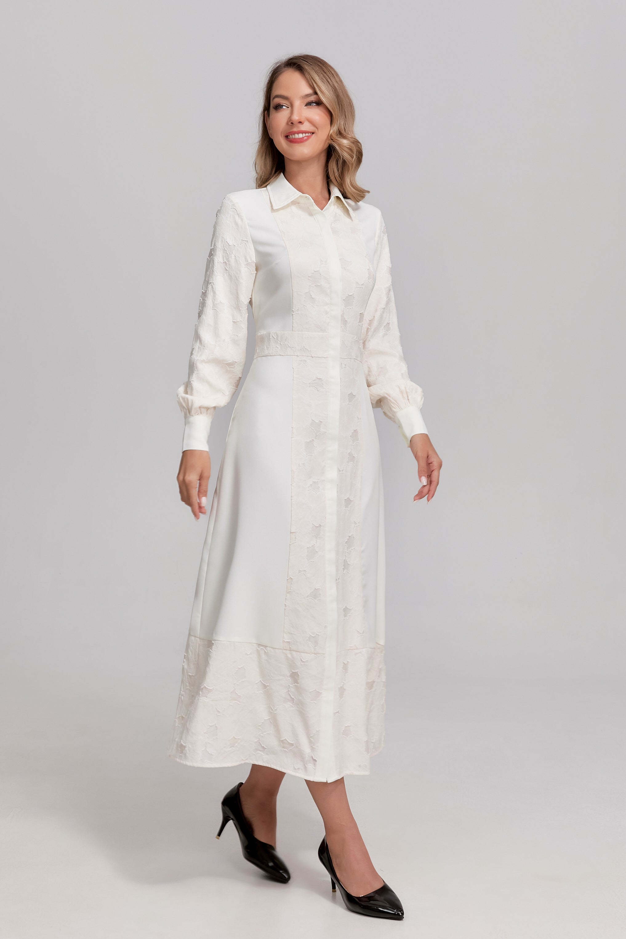 Ivory Lace Inset Midi Dress