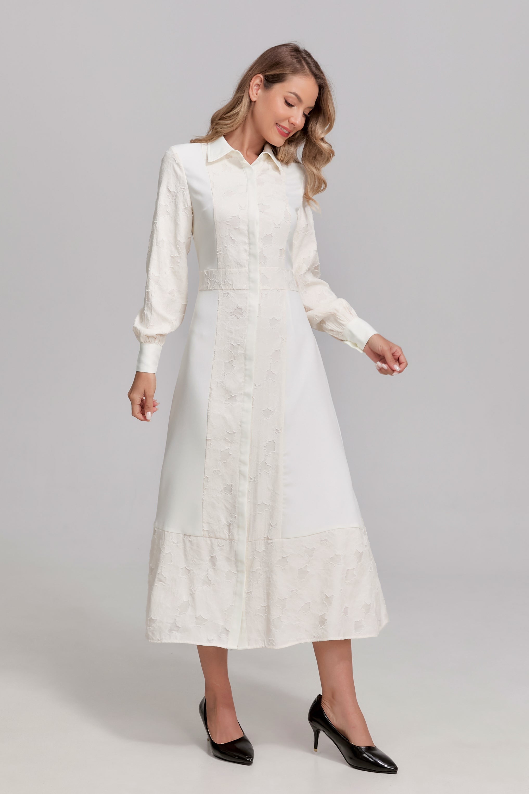 Ivory Lace Inset Midi Dress