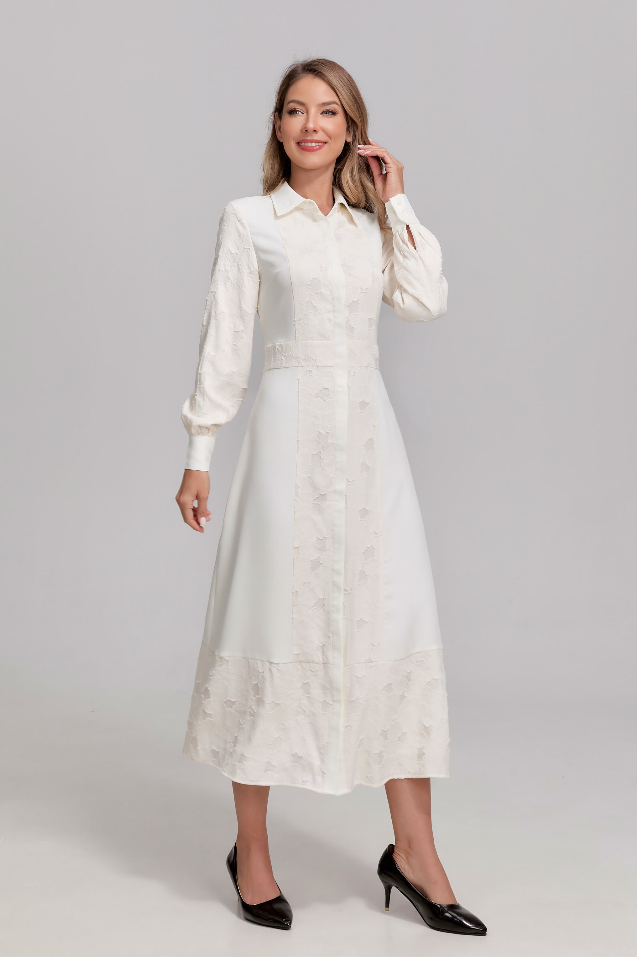 Ivory Lace Inset Midi Dress