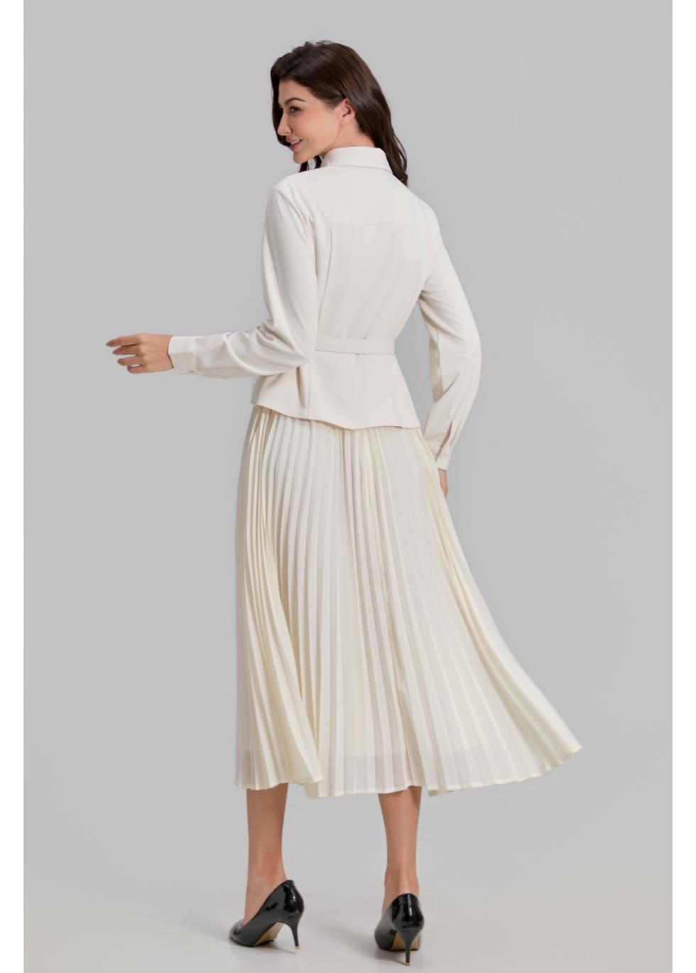 Ivory Paris Pleated Midi Dress - MissFinchNYC