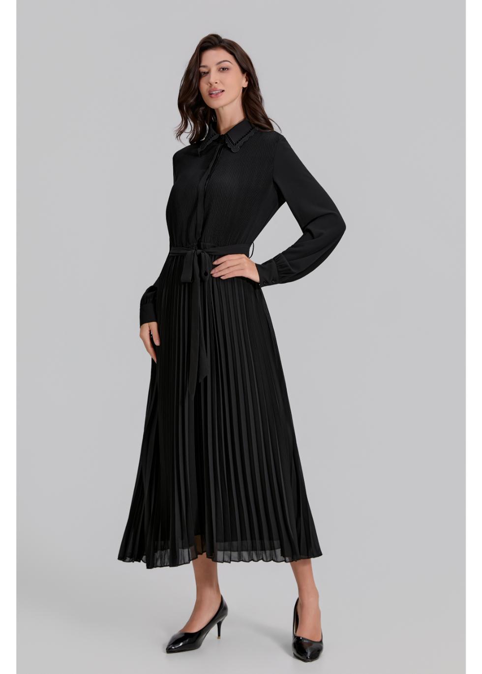 Midnight Elegance Pleated Midi Dress - MissFinchNYC