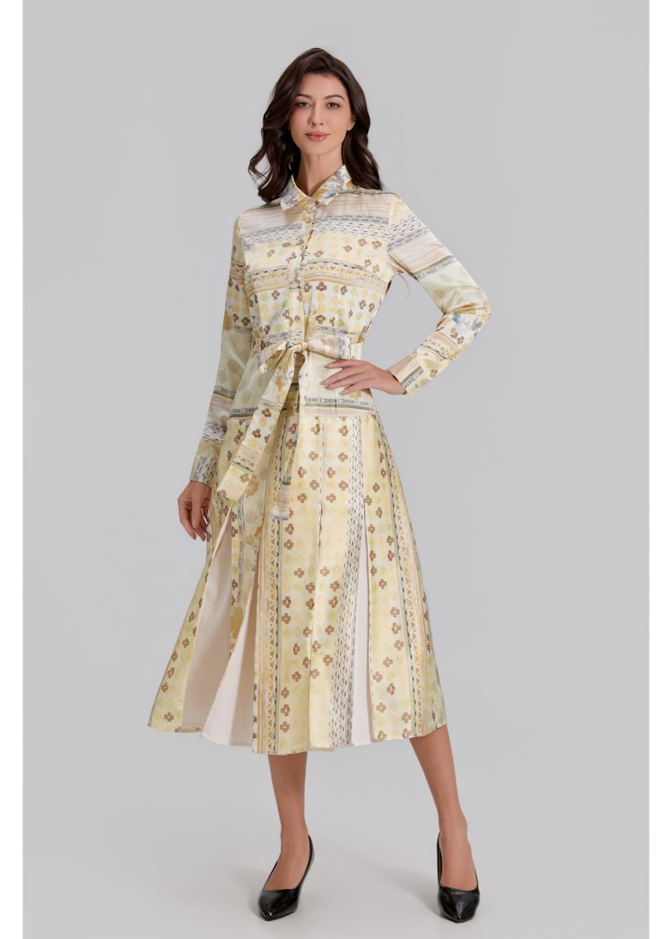 Golden Meadow Pleated Midi Dress - MissFinchNYC