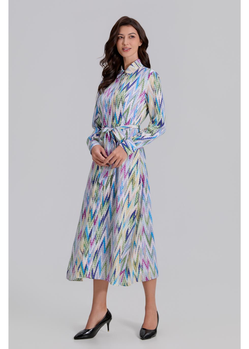 Radiant Mosaic Belted Midi Dress - MissFinchNYC