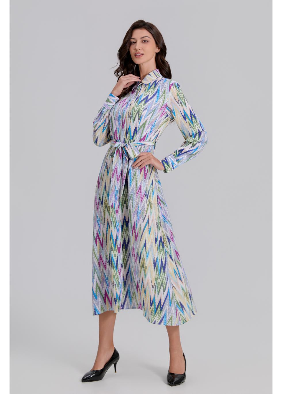 Radiant Mosaic Belted Midi Dress - MissFinchNYC