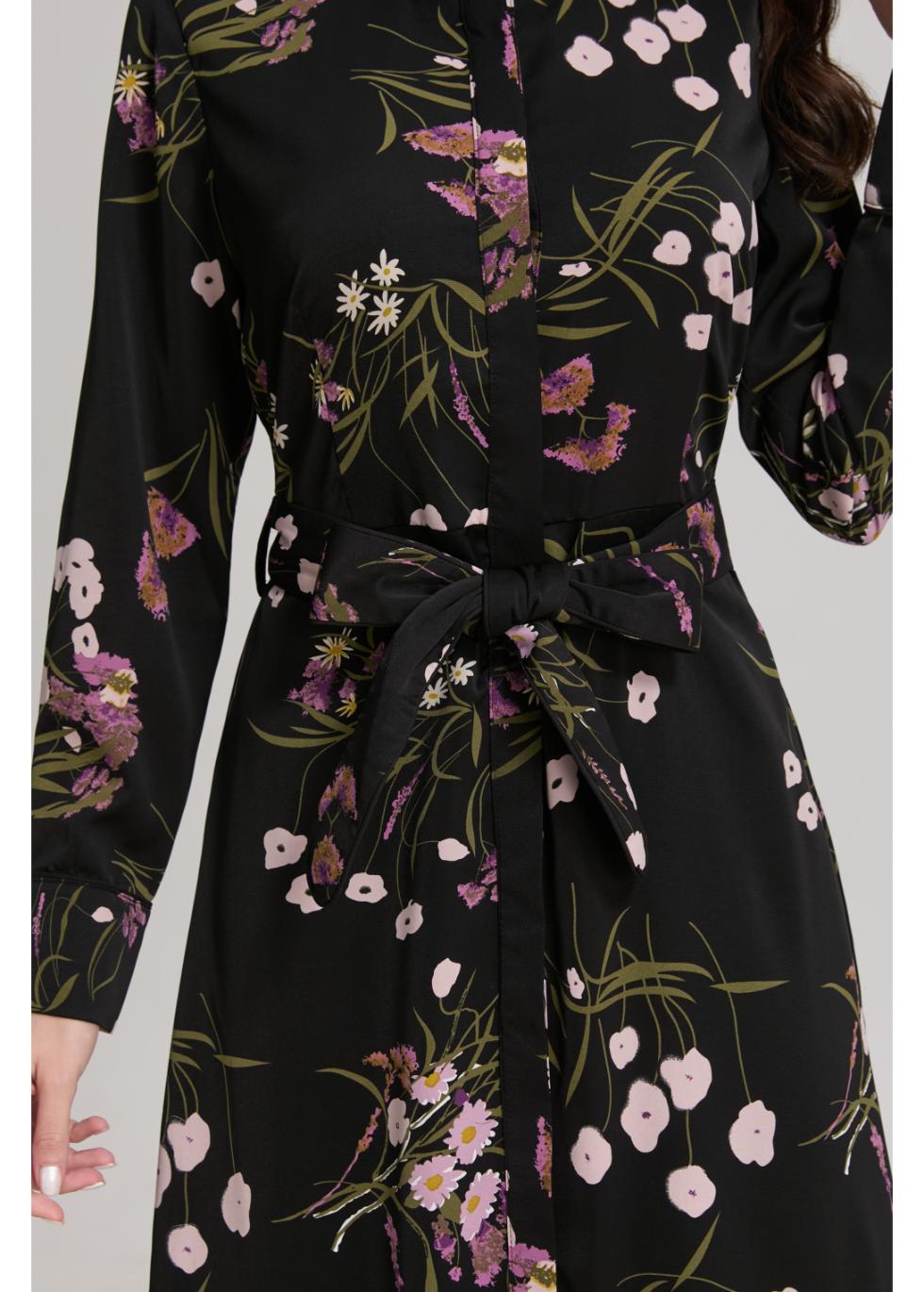 Floral Print Long Sleeve Shirt Dress with Matching Belt