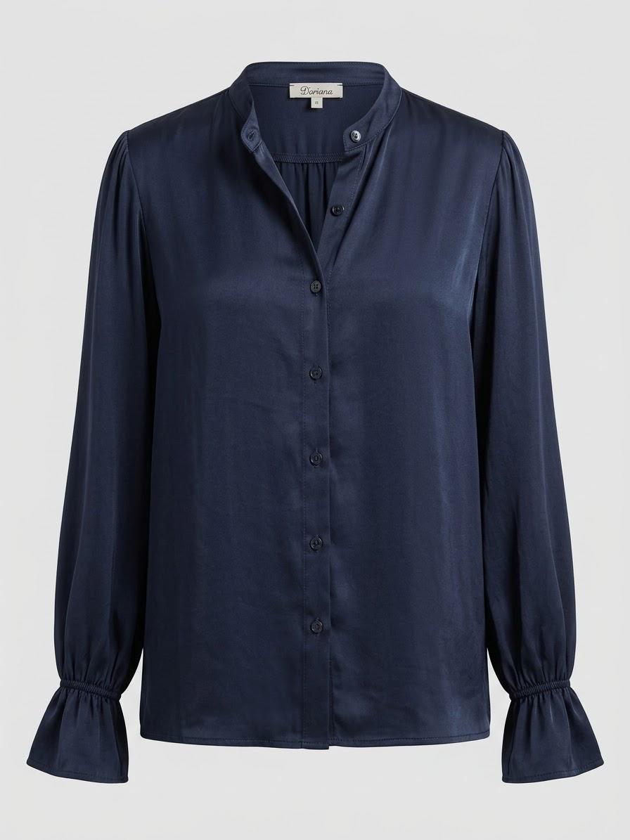 Elegant Made in Italy Navy Blue 2-Piece Satin Midi Set with Elastic Waist