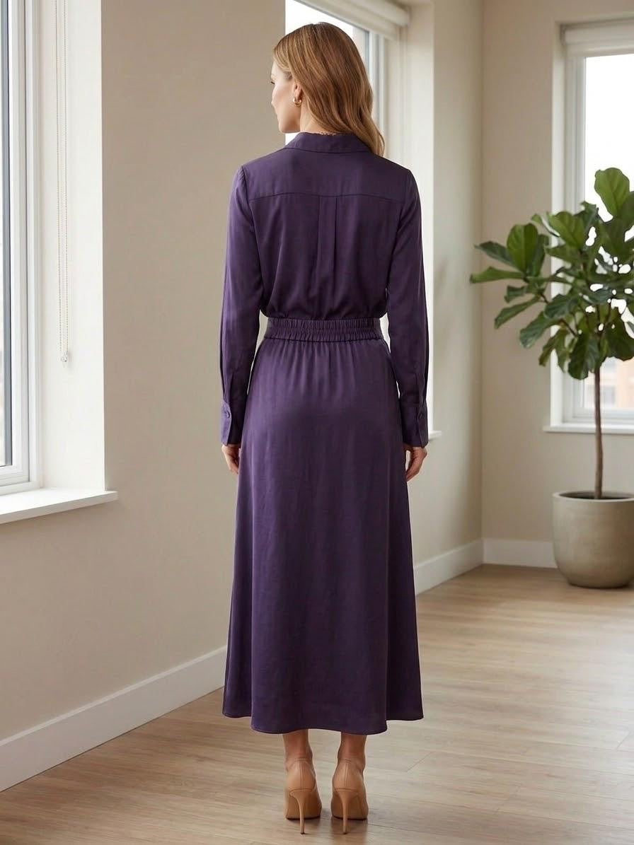Aubergine Satin Viscose 2-Piece Skirt Set | Made in Italy