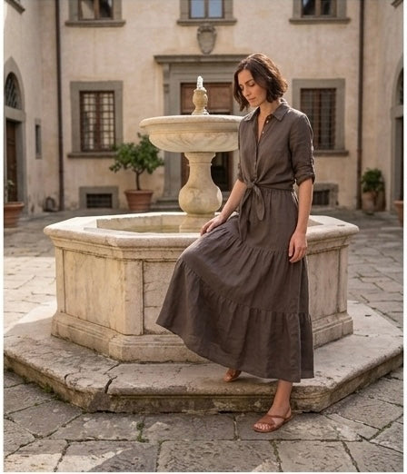 Lola Italian Linen Tiered 2-Piece Skirt Set – Espresso