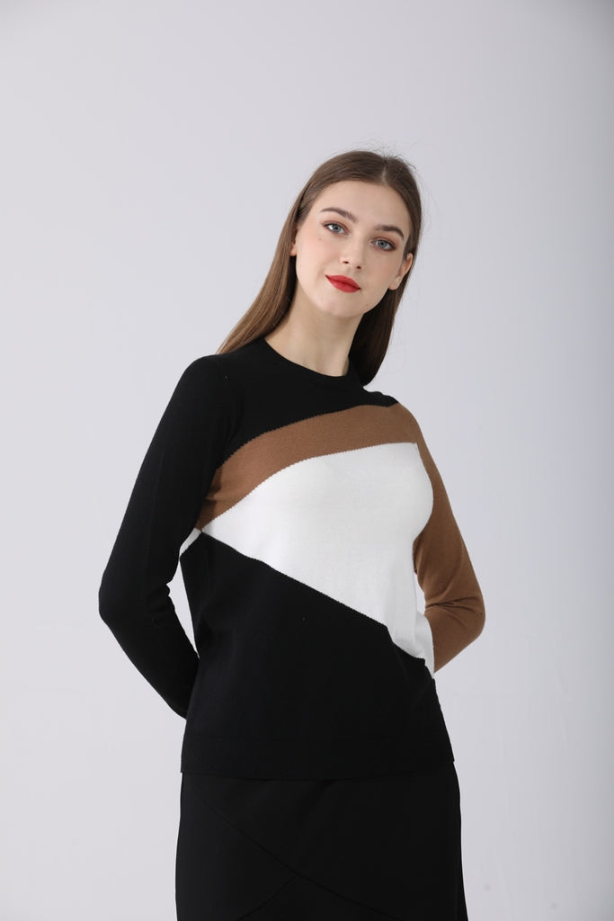 Brown and White Block Sweater