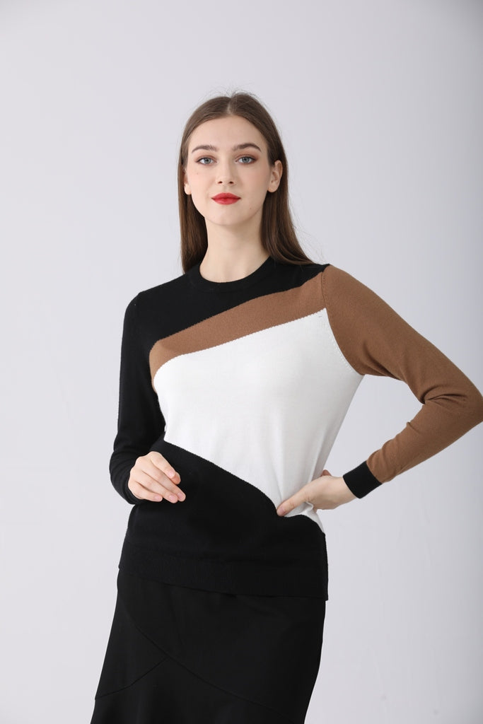 Brown and White Block Sweater