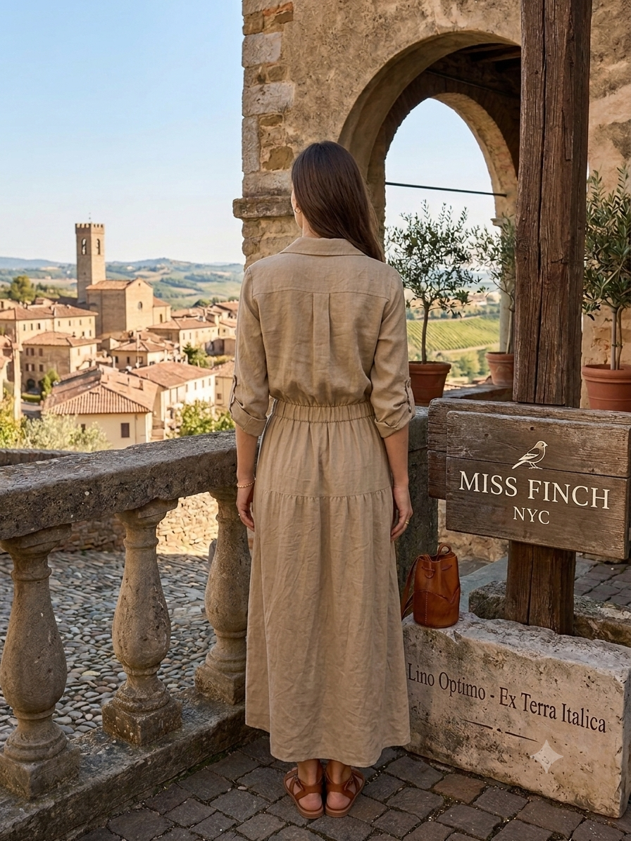 Pienza Button-Front Italian Linen Skirt Set – Natural