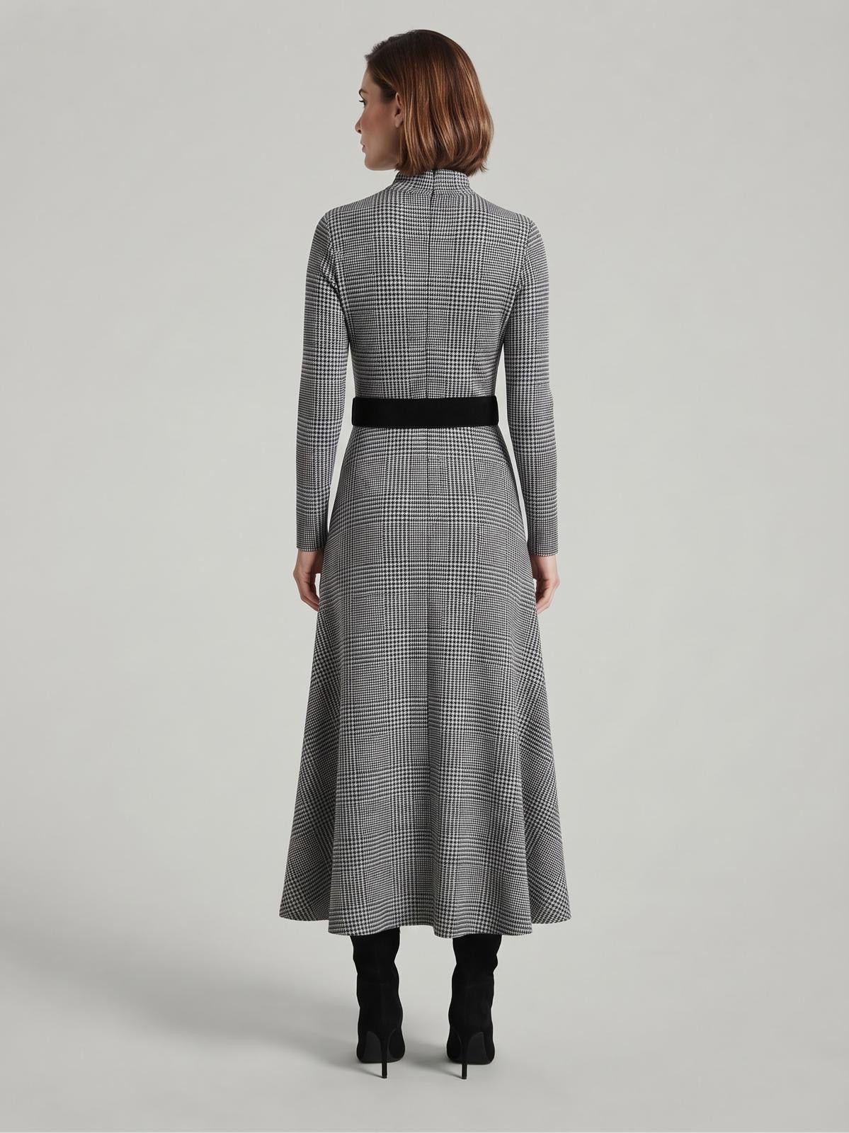 Miss Finch NYC Mock Neck Glen Plaid & Houndstooth Knit Midi Dress