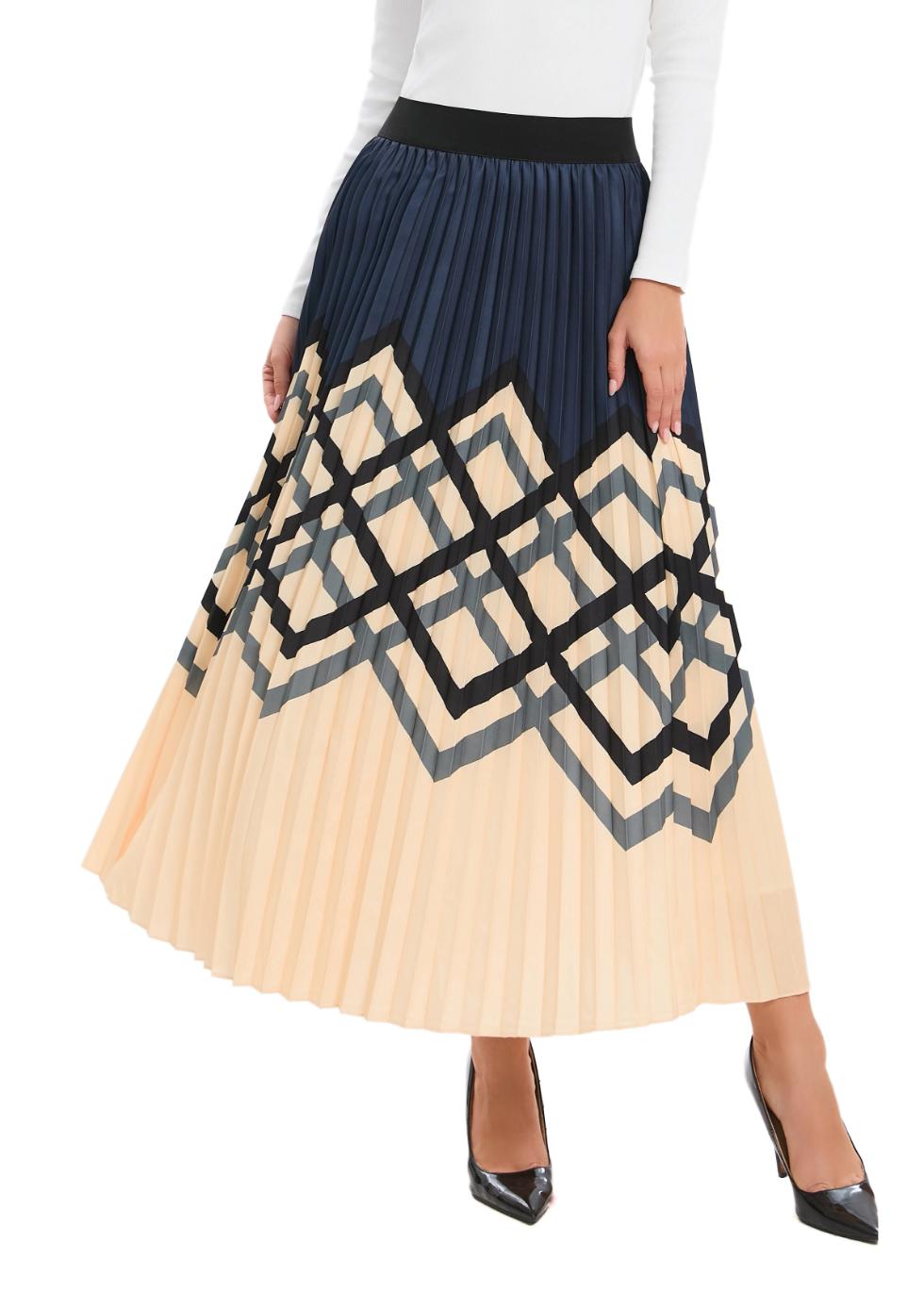 Chic Print Elastic Pleated Midi Skirt - MissFinchNYC