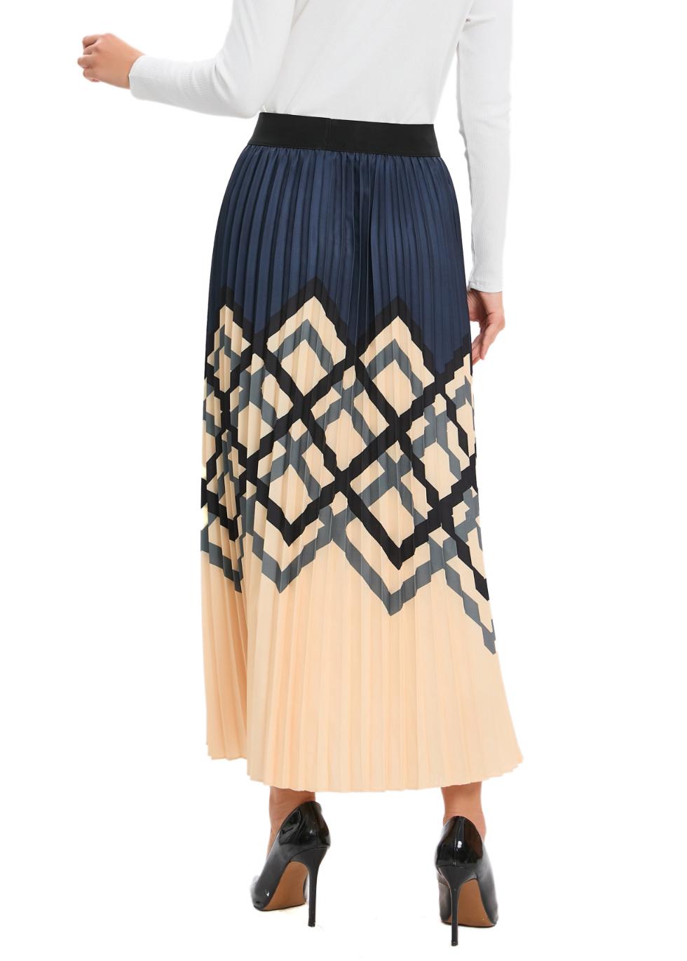 Chic Print Elastic Pleated Midi Skirt - MissFinchNYC