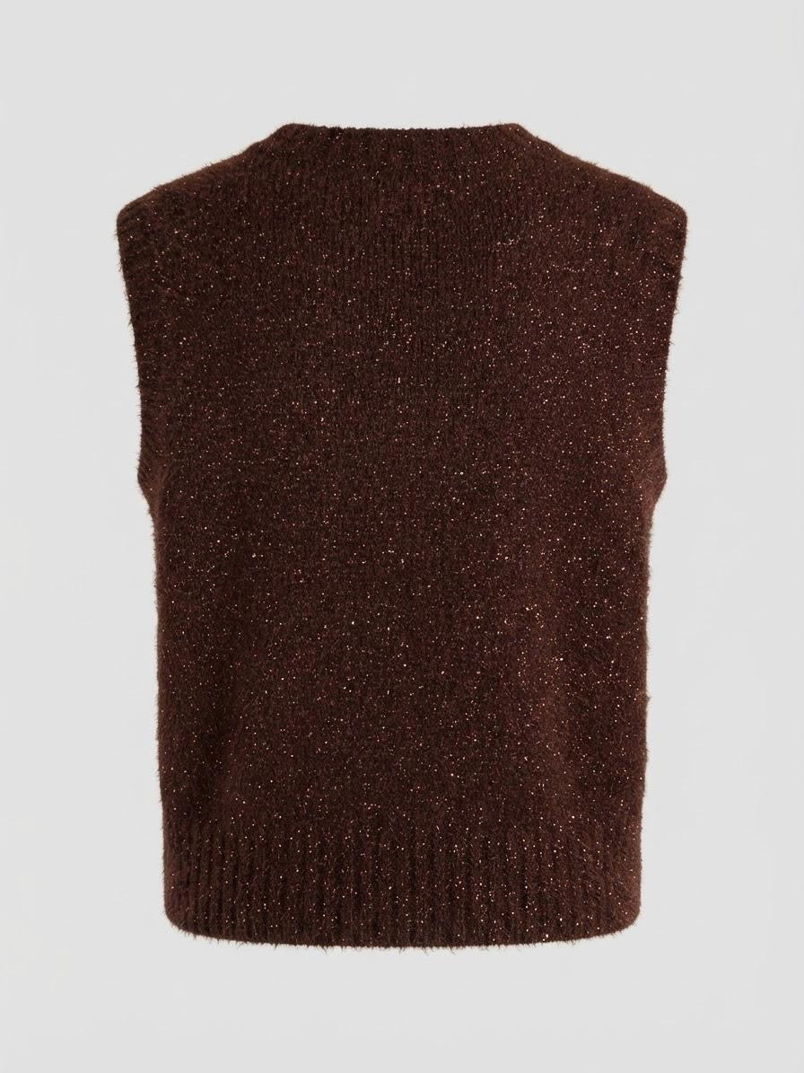 Made in Italy Knit Sweater Vest | Dark Brown Metallic Shimmer V-Neck Tank