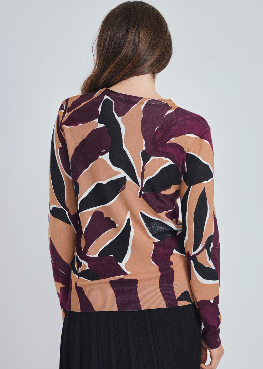 Abstract Burgundy Camel Knit Top