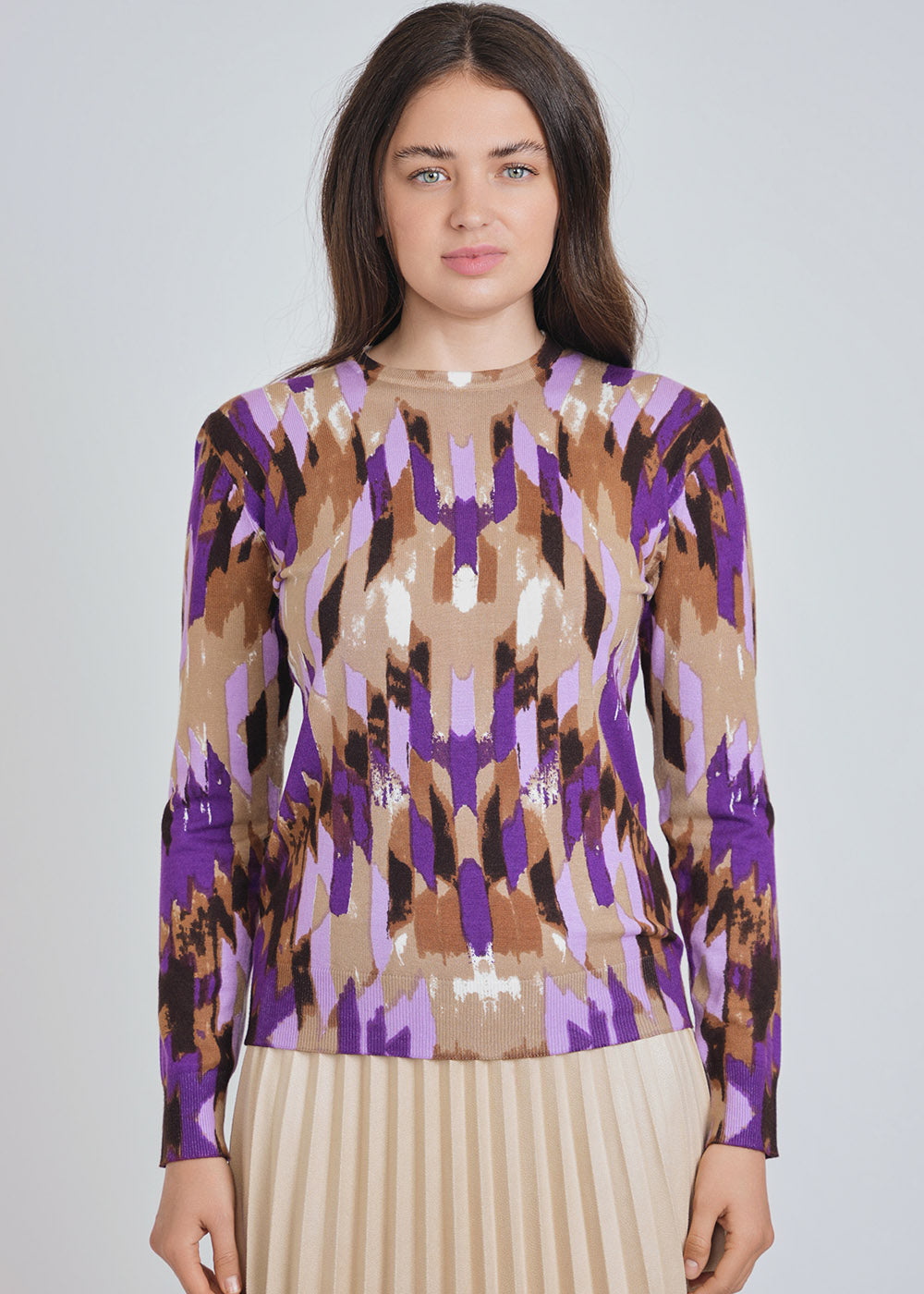Abstract Purple Hue Knit Sweater