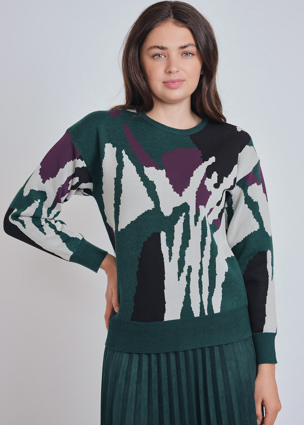Abstract Green Knit Sweater