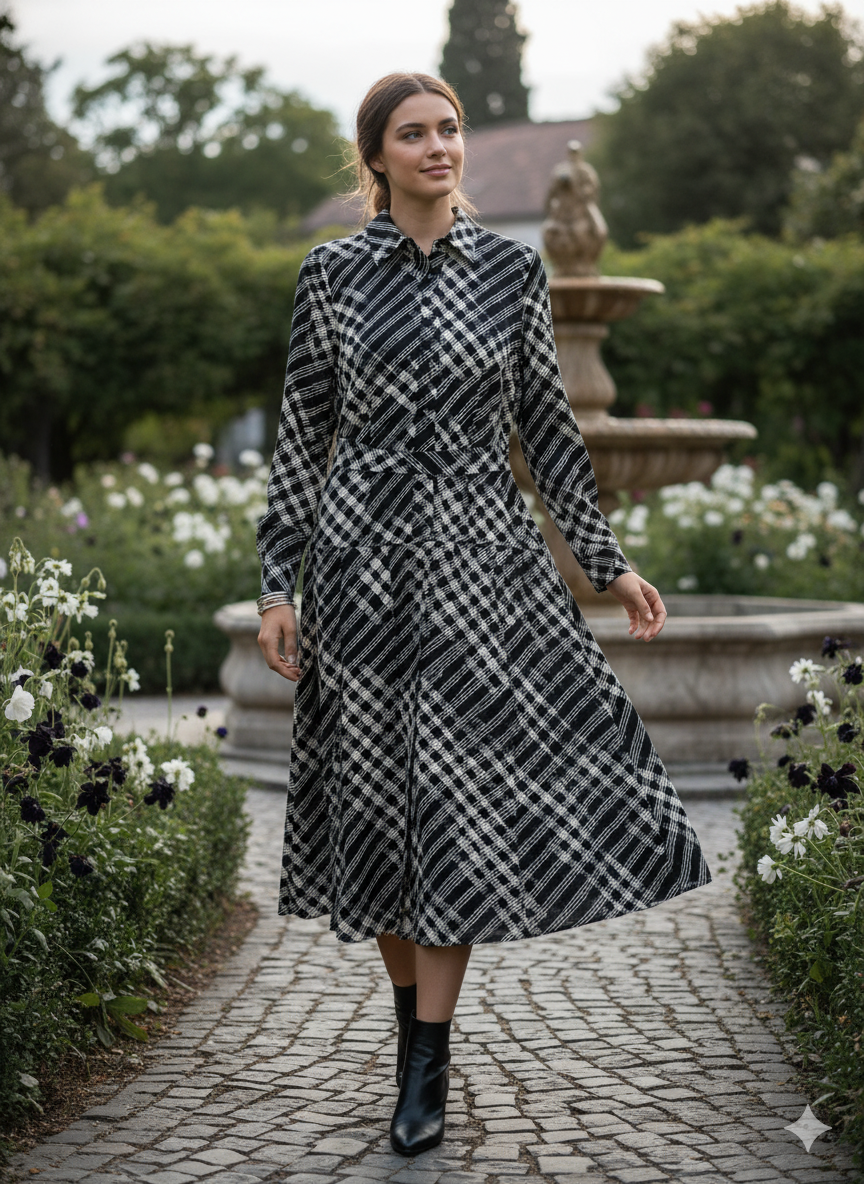 knee length dresses for ladies Sweet Cherry Red Plaid Midi Dress | Trendy Women's Dress main image 1