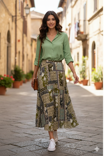 Vintage Patchwork Midi Skirt - MissFinchNYC