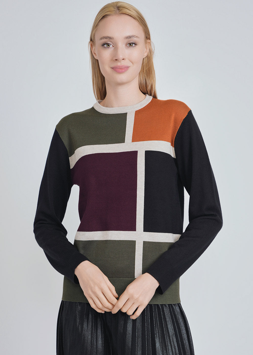 Mosaic Color Block Knit Sweater