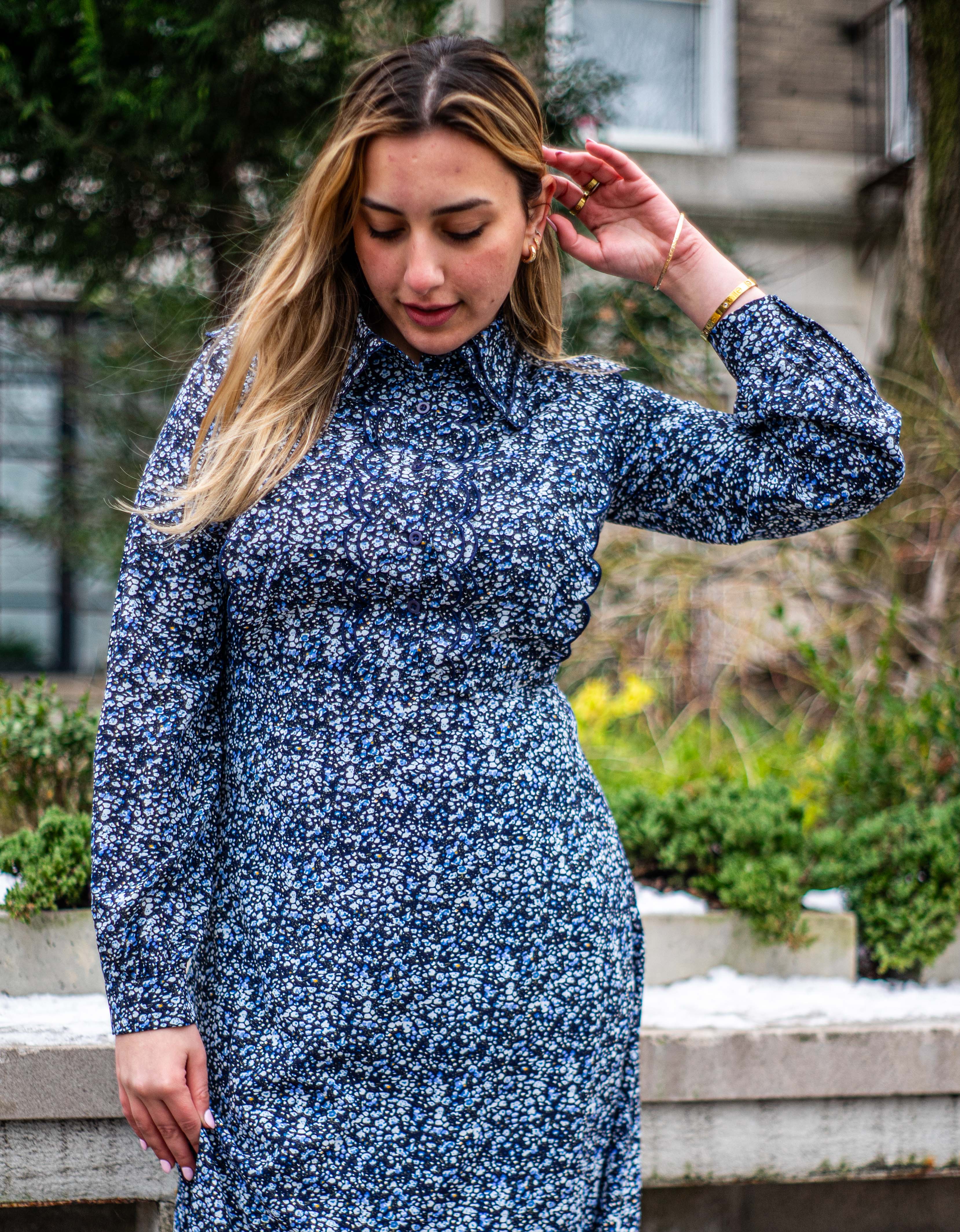 Midnight Polka Collared Midi Dress - MissFinchNYC