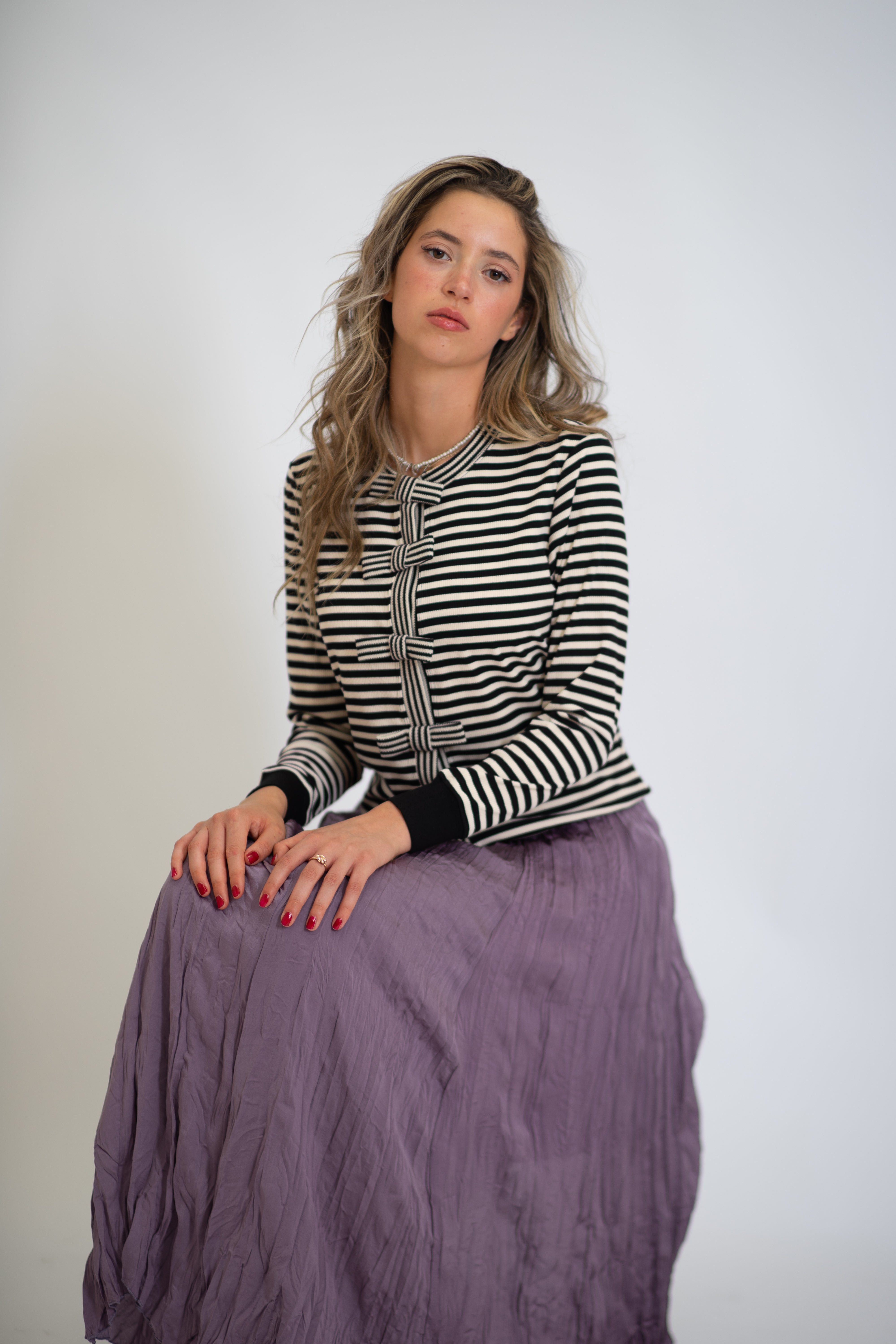 Ribbon-Tie Striped Cardigan - MissFinchNYC