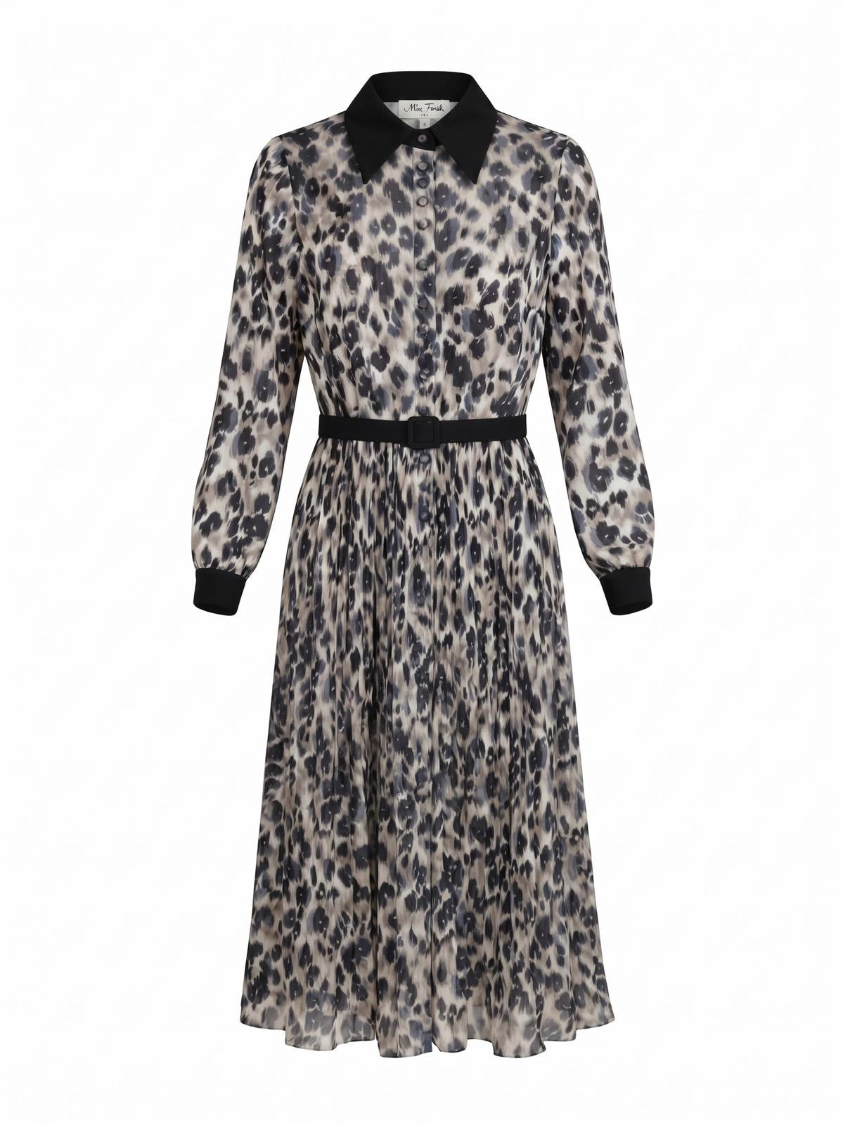 Miss Finch NYC Contrast Collar Animal Print Chiffon Midi Dress