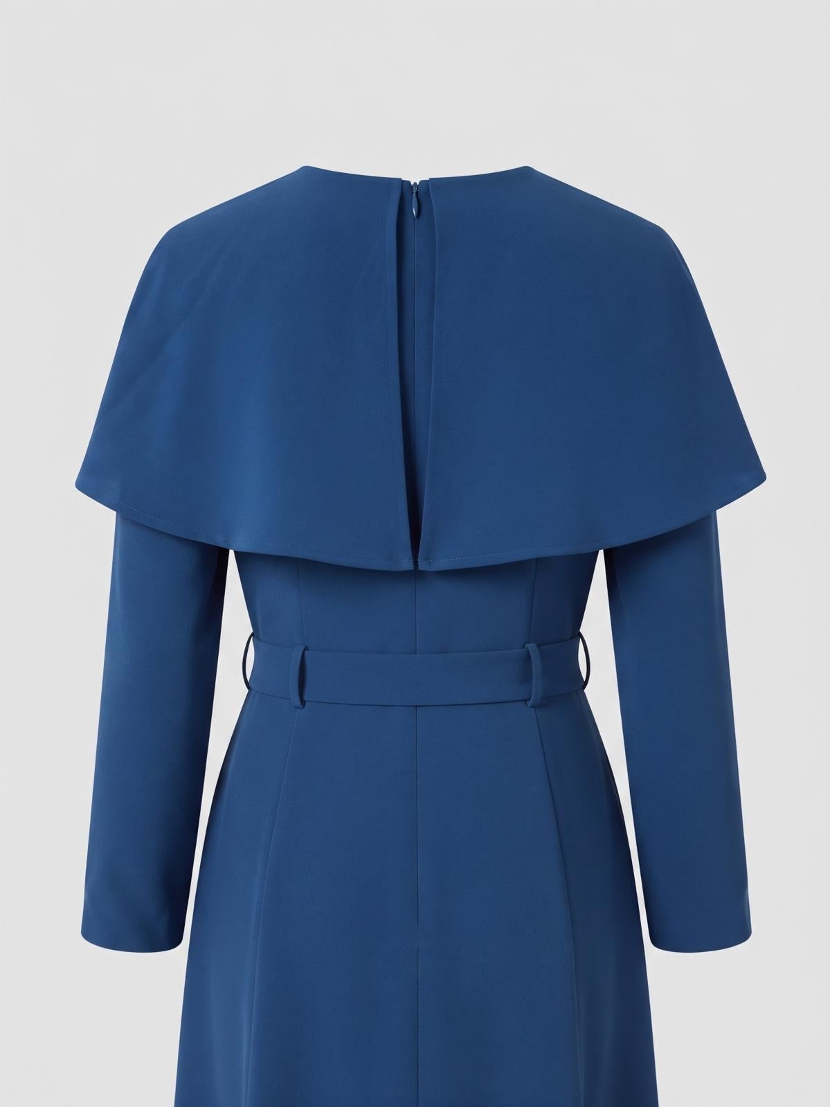 Miss Finch NYC Capelet Midi Dress with Matching Belt in Royal Blue