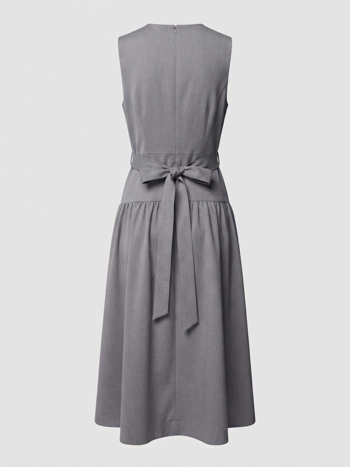 Miss Finch NYC Sleeveless Drop-Waist Jumper Dress with Back Tie in Heather Grey