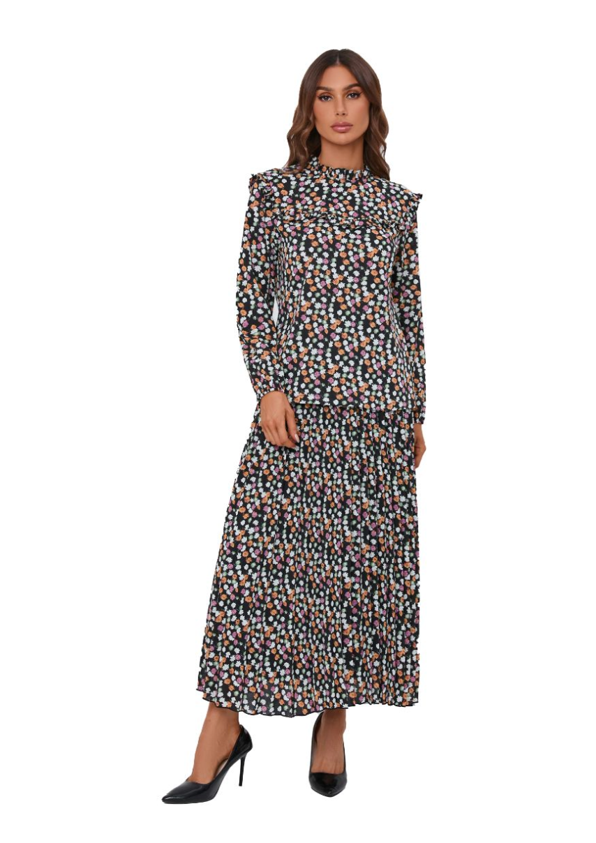Floral Print Two Piece Midi Dress Set - MissFinchNYC