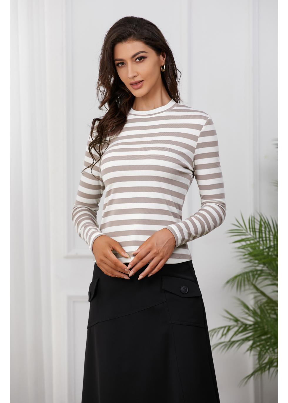 Khaki and White Striped Shirt - MissFinchNYC