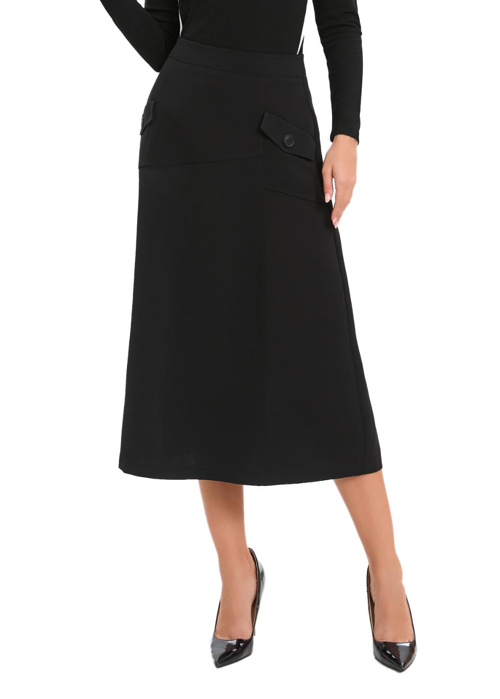 A-Line Black Midi Skirt with Pockets A-Line Black Midi Skirt with Pockets