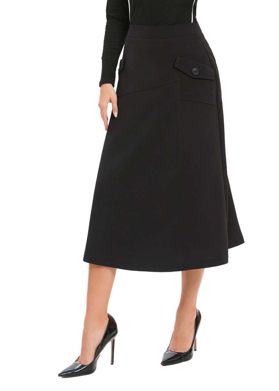 A-Line fully lined Midi Skirt with Pockets - MissFinchNYC