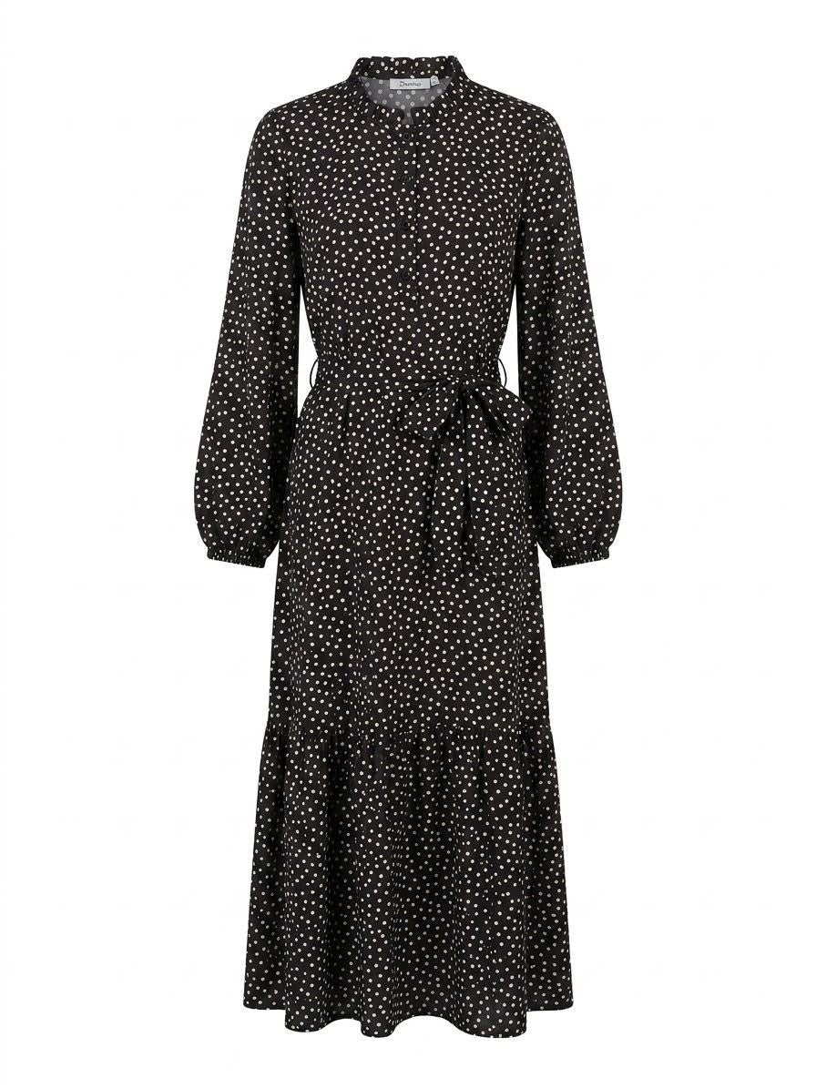 Women's Italian Brown Polka Dot Button-Down Maxi Dress