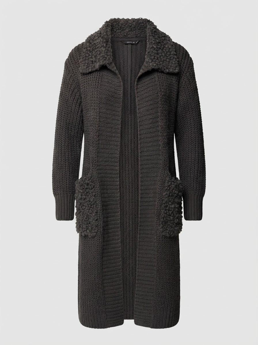 Made in Italy Long Wool Blend Cardigan | Charcoal Grey Open-Front Duster Sweater