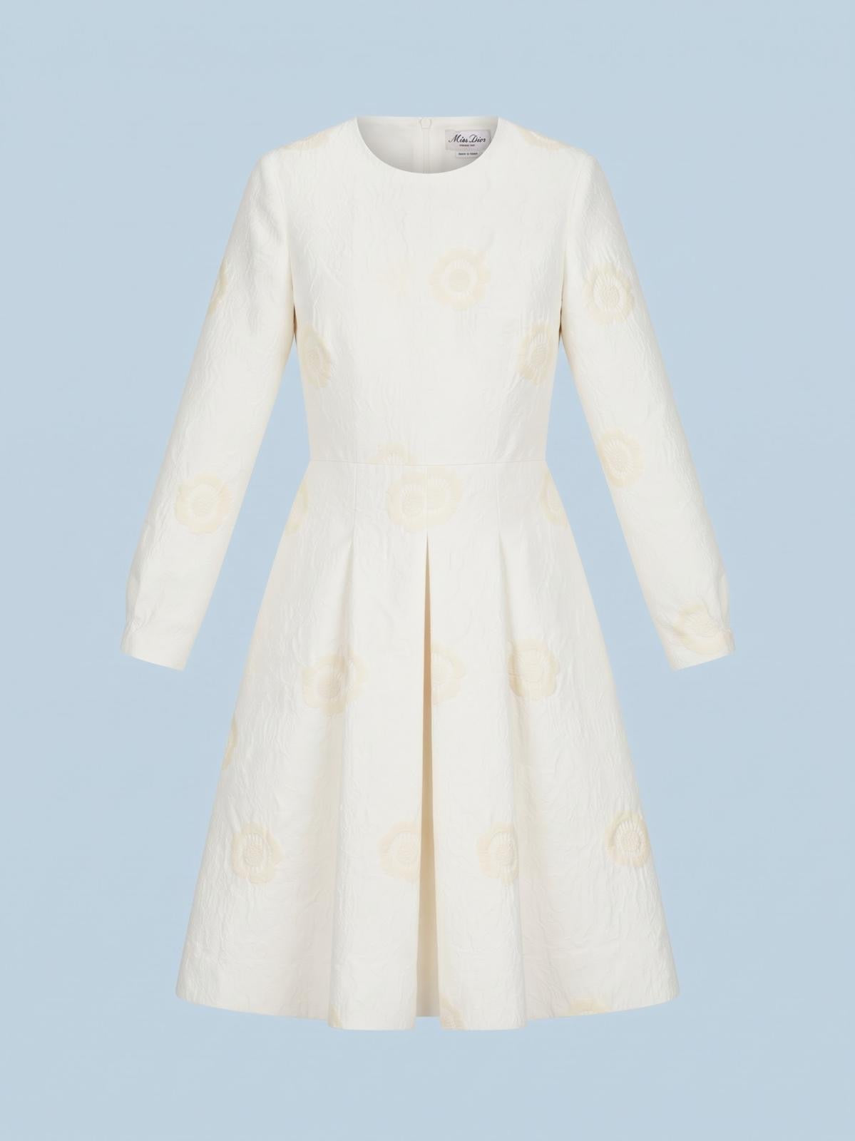 Miss Finch NYC Ivory Floral Jacquard Pleated Midi Dress