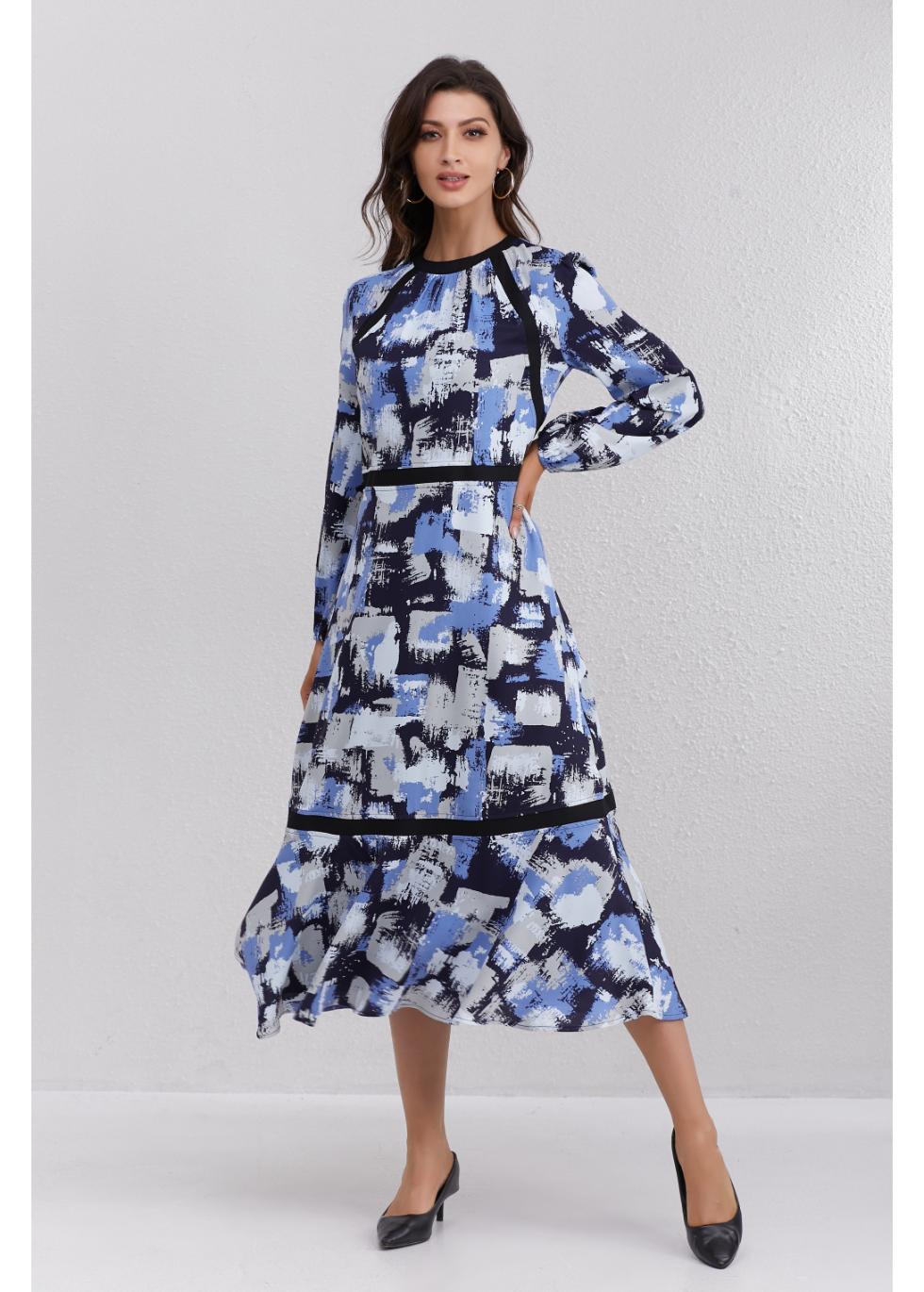 Azure Brushstroke Midi Dress - MissFinchNYC