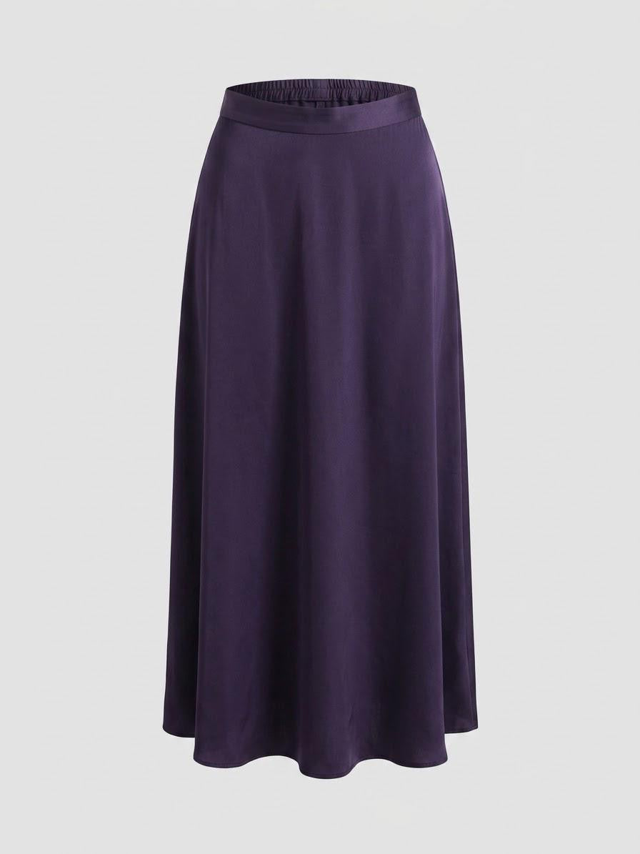 Italian Satin Viscose 2-Piece Midi Skirt Set in Aubergine