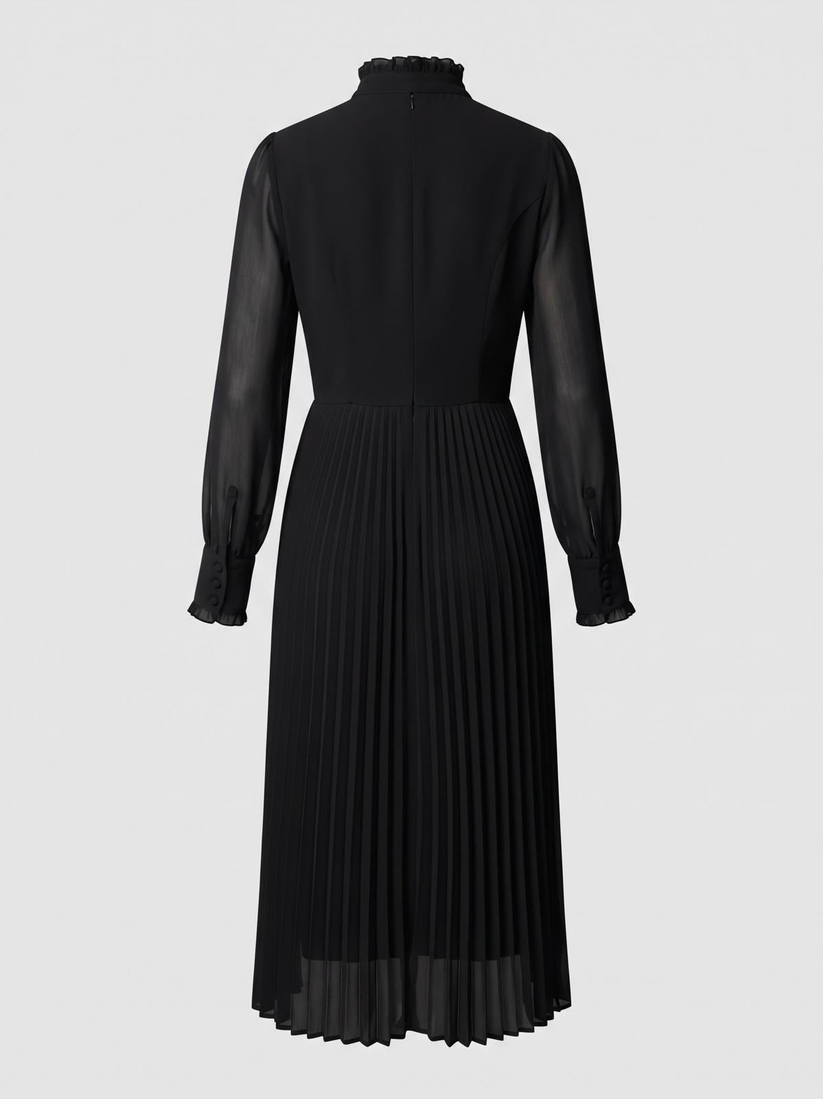 Miss Finch NYC Ruffled Mock Neck Pleated Midi Dress