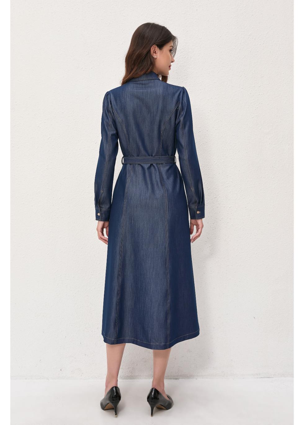Denim Belted Midi Dress - MissFinchNYC