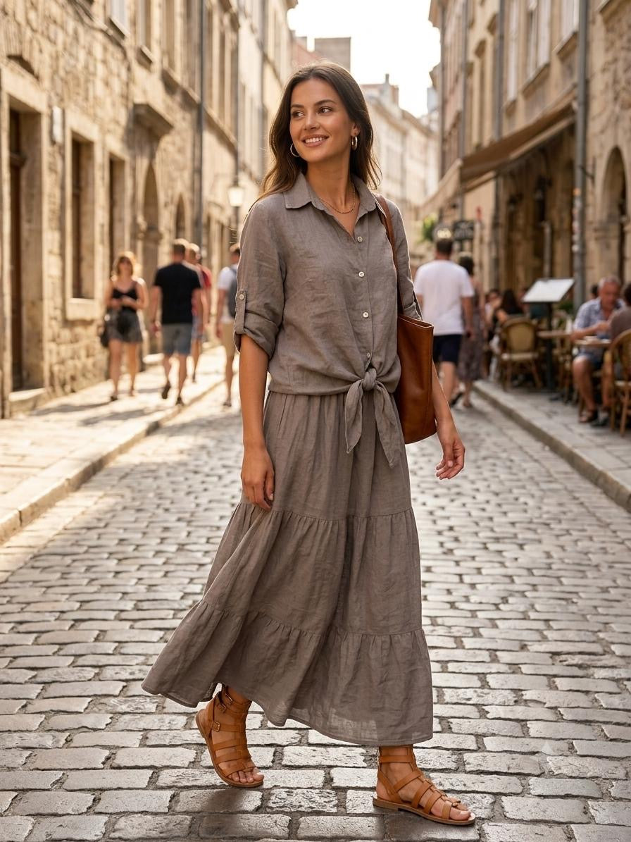 Two-Piece Linen Button-Down & Maxi Skirt Co-Ord ( Made in Italy)